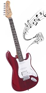Sayha red electric guitar in a deep cherry finish with white pickguard and HSS pickups