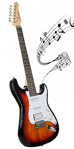 Sayha sunburst electric guitar, dark edges fading to an amber center, with white pickguard and maple neck
